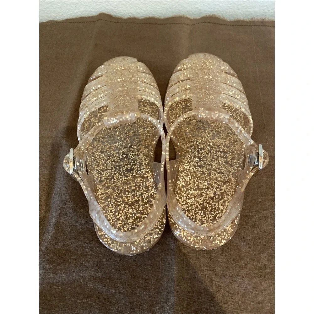 10 Toddler Jelly Sandals Gold Glitter Snap‎ Closure Worn Once 7
